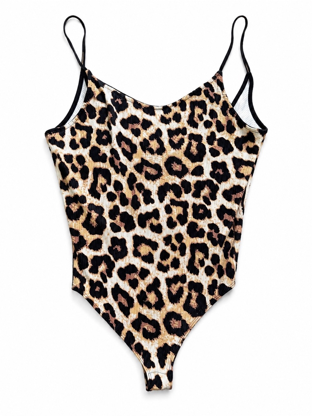Leopard Print Ribbed Bodysuit / Cami Top Size Large